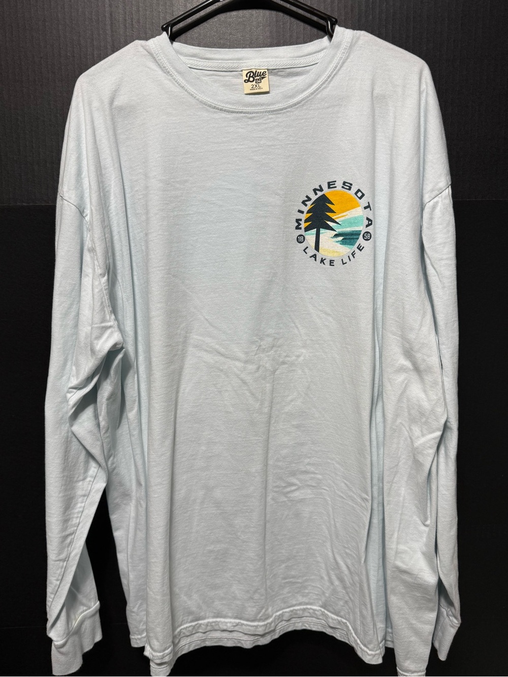 🍄Blue 84 Minnesota Lake Life Pale Blue Long Sleeve T-shirt